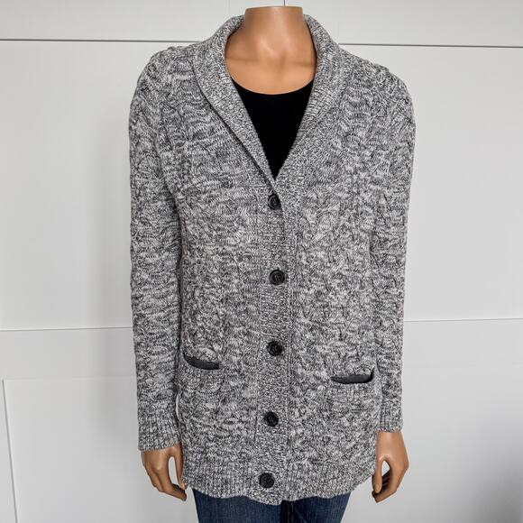 Lands’ End Drifter 100% Cotton Cable Knit Gray Button Up Cardigan-Small(6/8) - Picture 2 of 8